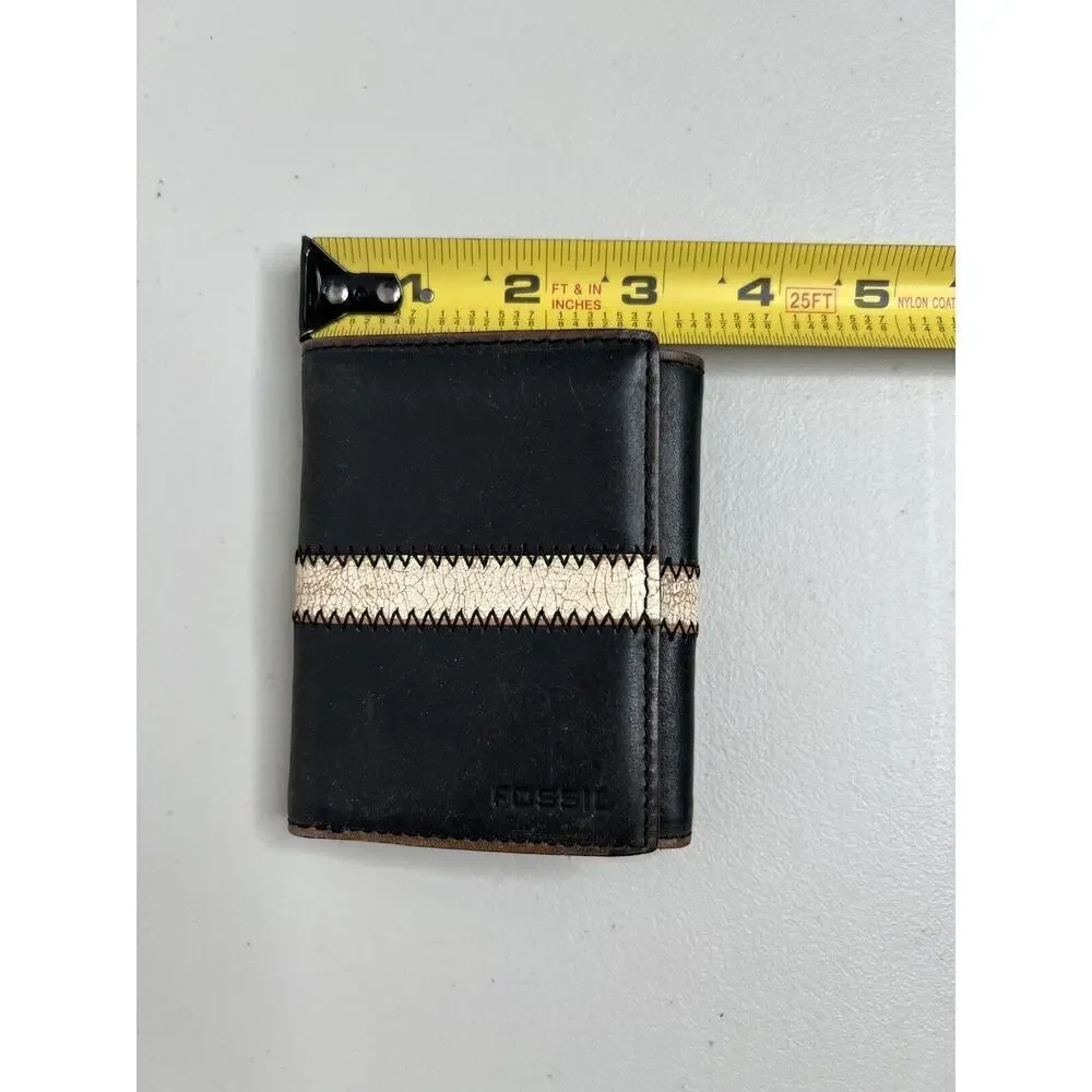 Fossil Trifold Brown Leather Stripe Mens Wallet Small